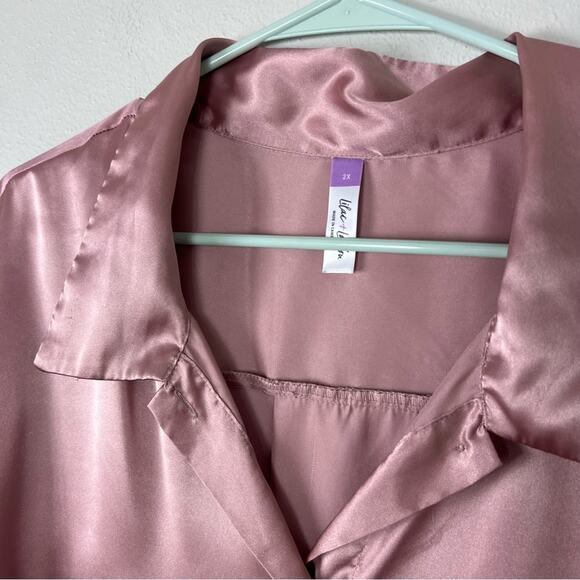 Satin Silky Button Down Top Short Sleeve Collar - Picture 4 of 6